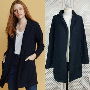 Marine Layer Birdseye Coat‎ Open Cardigan Sweater Knit Navy Jet Black Size US XS